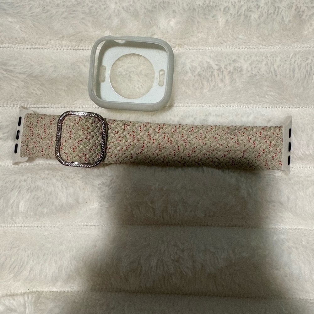 Beige and Red Smartwatch Band with Silver Buckle-Apple Watch Series 3